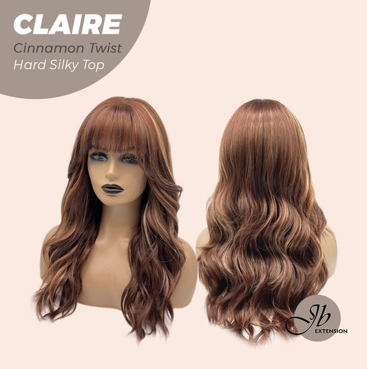 JBEXTENSION 22 Inches Scalpiana Cinnamon Twist 3.5X4 Hard Silky Top Natural Scalp Effect Women Wig with Bangs CLAIRE SILKY TOP - CINNAMON TWIST