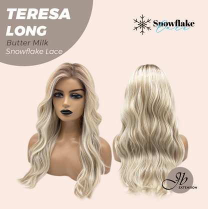 JBEXTENSION 22 Inches Long Butter Milk Pre-Cut Snowflake Lace Frontlace Glueless Wig TERESA LONG BUTTER MILK【PERMATEASE】【BENDY EAR TABS】- S/M