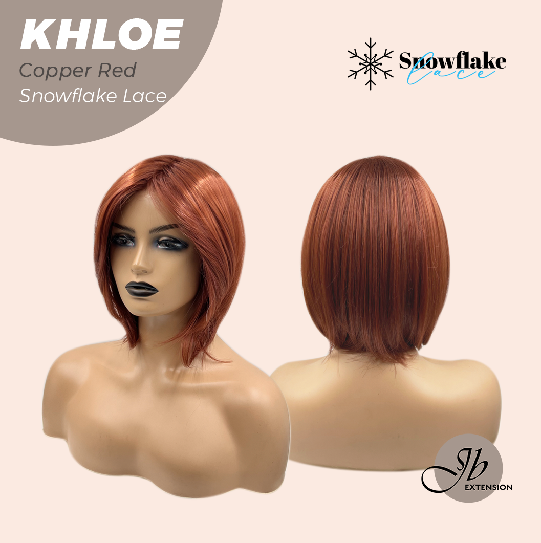 JBEXTENSION 12 Inches Bob Cut Copper Red Pre-Cut Snowflake Lace Frontlace Glueless Wig KHLOE COPPER RED【PERMATEASE】【BENDY EAR TABS】- M/L