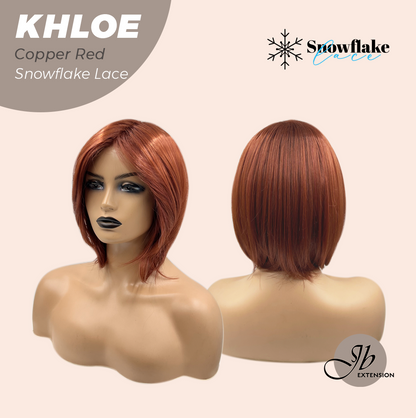 JBEXTENSION 12 Inches Bob Cut Copper Red Pre-Cut Snowflake Lace Frontlace Glueless Wig KHLOE COPPER RED【PERMATEASE】【BENDY EAR TABS】- M/L
