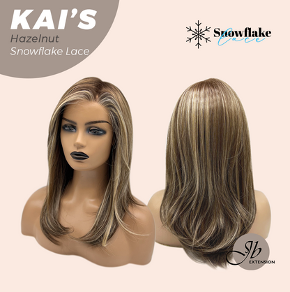 JBEXTENSION 18 Inches Hazelnut Blonde Highlight Pre-Cut Snowflake Lace Frontlace Glueless Wig KAI'S HAZELNUT【PERMATEASE】【BENDY EAR TABS】- S/M