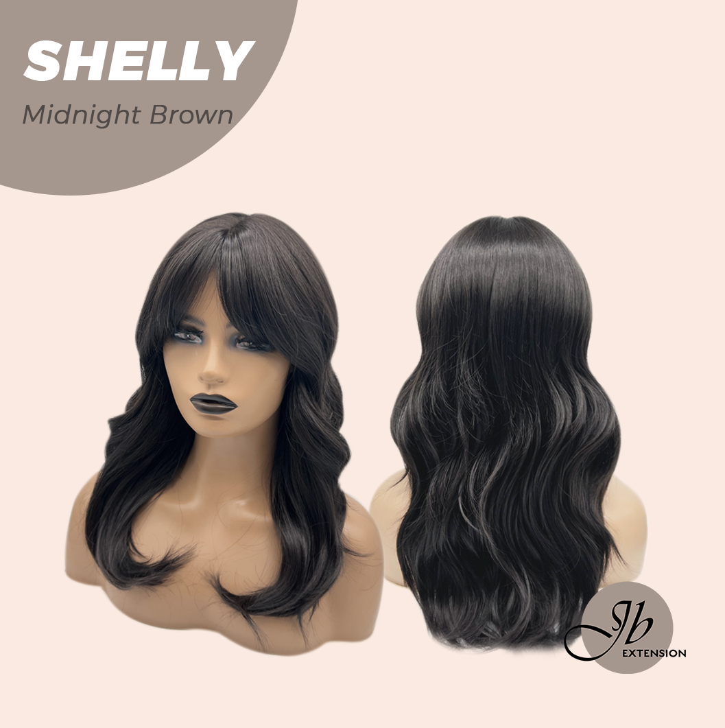 JBEXTENSION 20 Inches Curly Midnight Brown(Black/Brown) Wig with Bangs SHELLY MIDNIGHT BROWN
