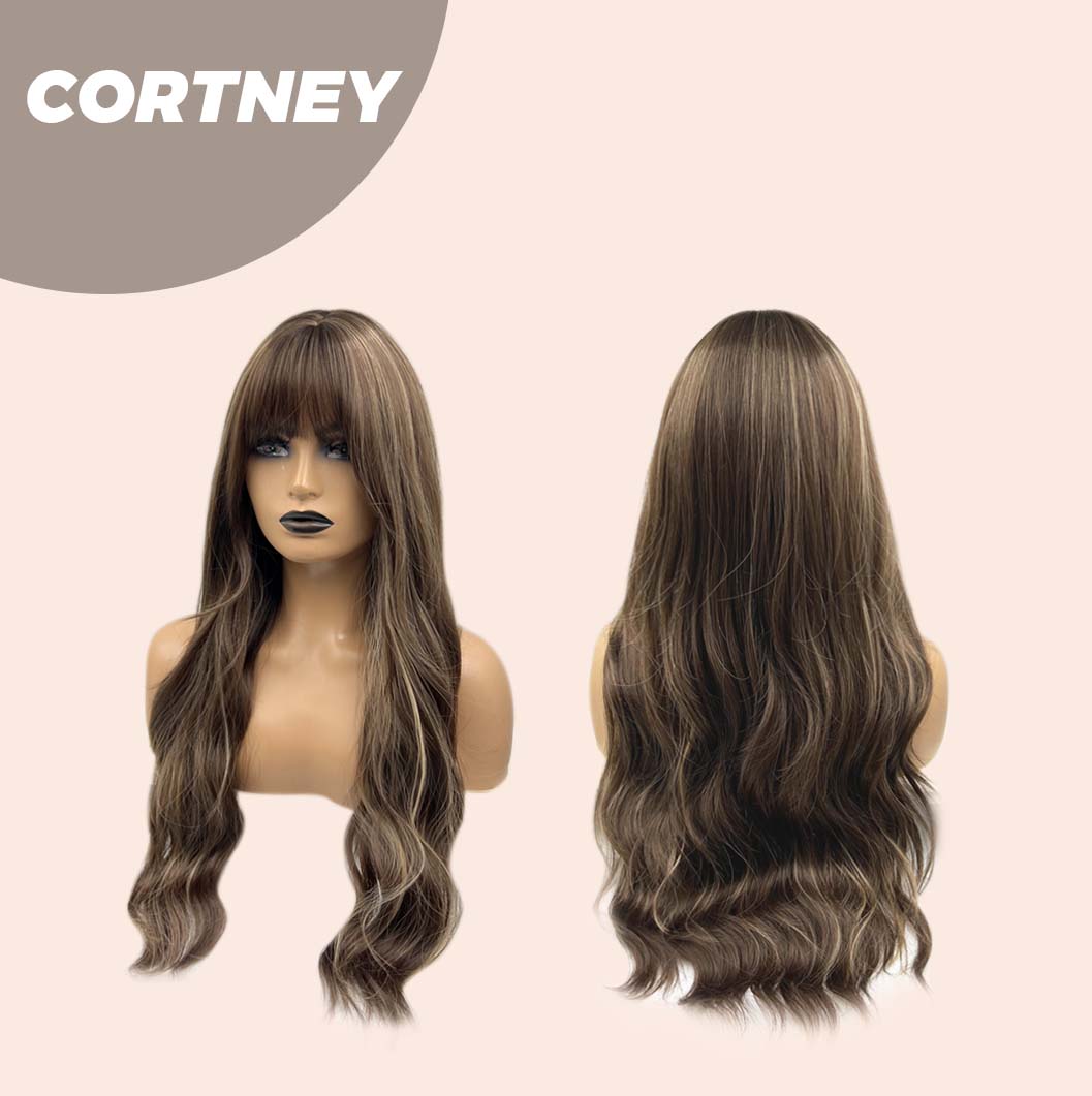 [FINAL SALE] JBEXTENSION 26 Inches Brown With Highlight Wave Wig With Bangs CORTNEY