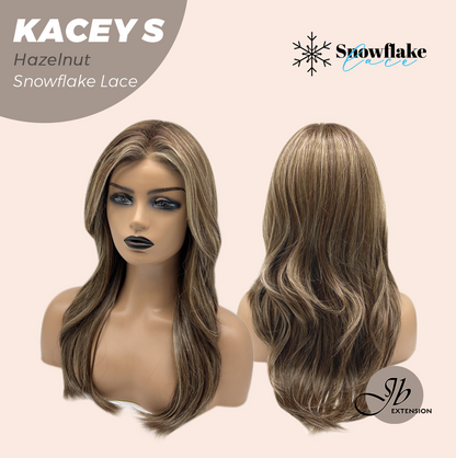 JBEXTENSION 20 Inches Hazelnut Pre-Cut Snowflake Lace Frontlace Glueless Wig KACEY S HAZELNUT【PERMATEASE】【BENDY EAR TABS】- M/L