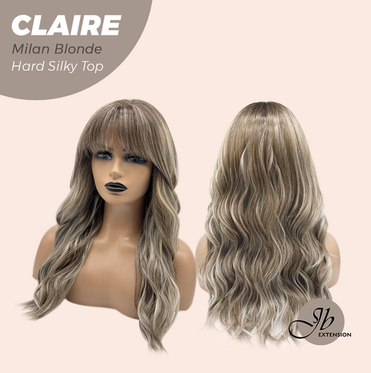 JBEXTENSION 22 Inches Scalpiana Milan Blonde 3.5X4 Hard Silky Top Natural Scalp Effect Women Wig with Bangs CLAIRE SILKY TOP - MILAN BLONDE