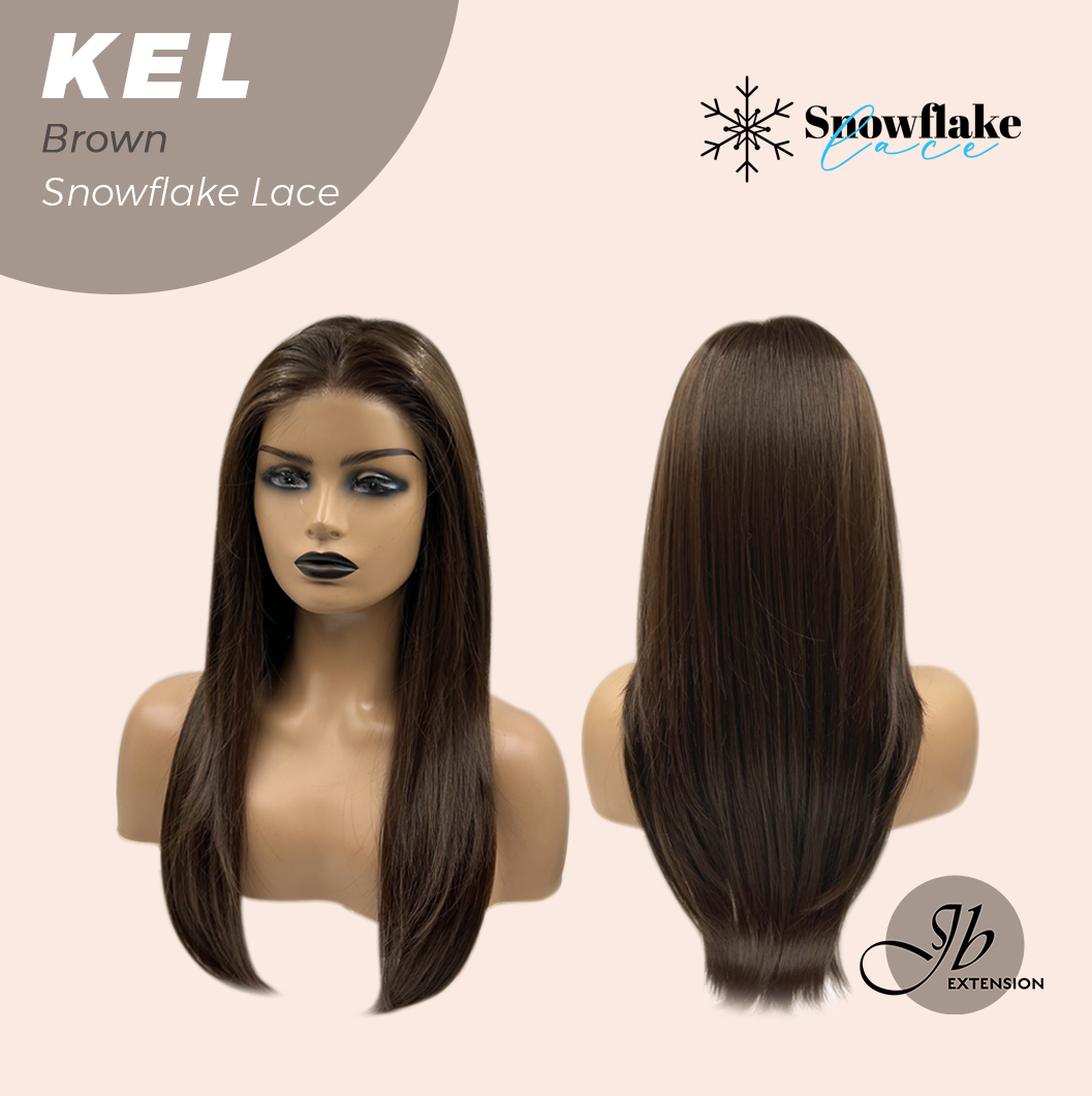 JBEXTENSION 22 Inches Brown Pre-Cut Snowflake Lace Frontlace Glueless Wig KEL BROWN【PERMATEASE】【BENDY EAR TABS】- S/M