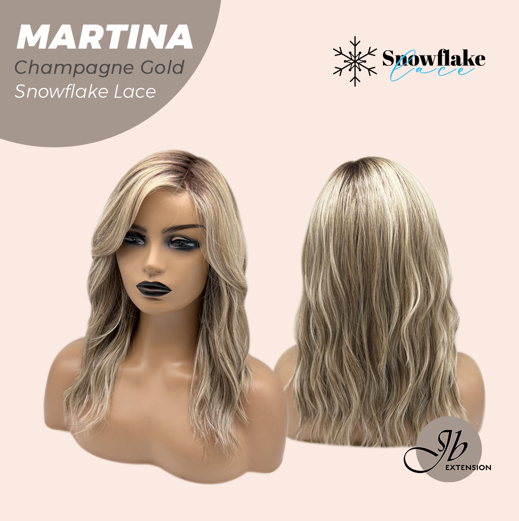 JBEXTENSION 17 Inches Wave Champagne Gold Pre-Cut Side Part Snowflake Lace Frontlace Glueless Wig MARTINA CHAMPAGNE GOLD【BENDY EAR TABS】