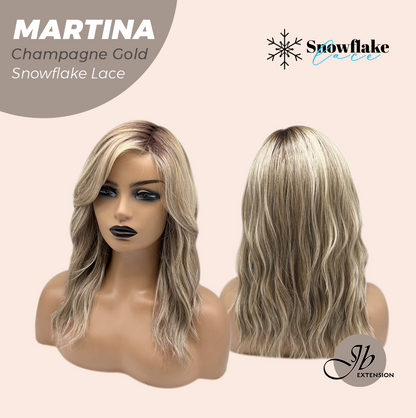 JBEXTENSION 17 Inches Wave Champagne Gold Pre-Cut Side Part Snowflake Lace Frontlace Glueless Wig MARTINA CHAMPAGNE GOLD【BENDY EAR TABS】