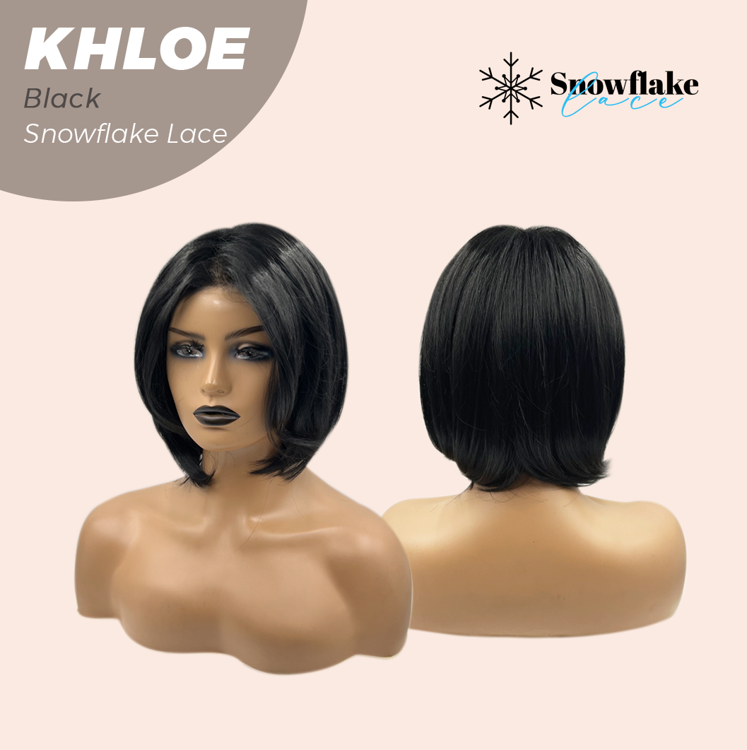 JBEXTENSION 12 Inches Bob Cut Black Pre-Cut Snowflake Lace Frontlace Glueless Wig KHLOE BLACK【PERMATEASE】【BENDY EAR TABS】- M/L