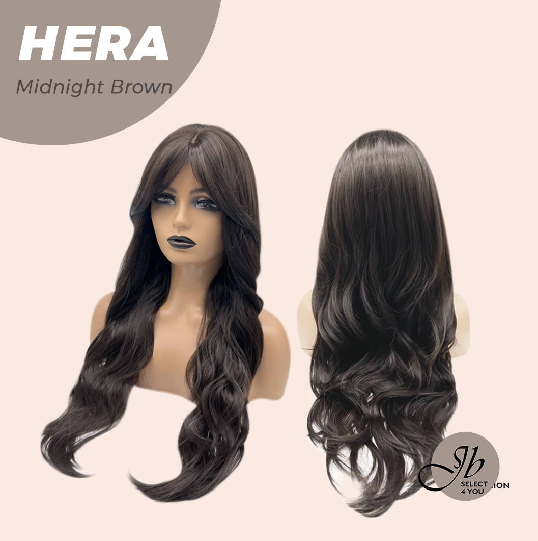 JBEXTENSION 28 Inches Long Wave Midnight Brown(Black/Brown) Wig with Bangs HERA MIDNIGHT BROWN