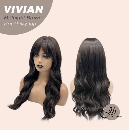 JBEXTENSION 24 Inches Scalpiana Midnight Brown(Black/Brown) Wave 3.5X4 Hard Silky Top Natural Scalp Effect Wig VIVIAN MIDNIGHT BROWN