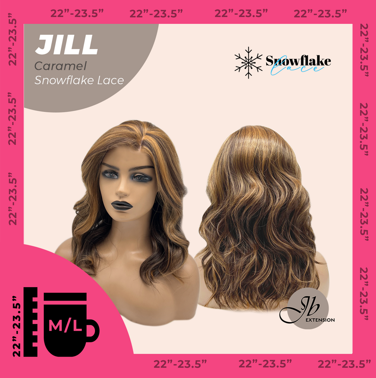 [FINAL SALE] JBEXTENSION 16 Inches Curly Caramel Pre-Cut Side Part Snowflake Lace Frontlace Glueless Wig JILL CARAMEL【BENDY EAR TABS】- M/L