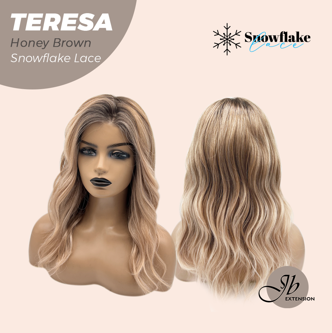 JBEXTENSION 18 Inches Honey Brown Pre-Cut Snowflake Lace Frontlace Glueless Wig TERESA HONEY BROWN【PERMATEASE】【BENDY EAR TABS】- M/L
