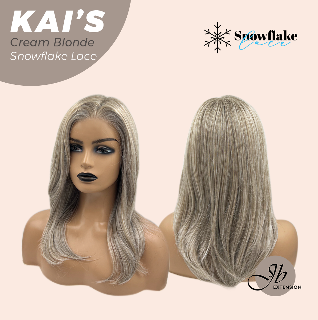 JBEXTENSION 18 Inches Cream Blonde Pre-Cut Snowflake Lace Frontlace Glueless Wig KAI'S CREAM BLONDE【PERMATEASE】【BENDY EAR TABS】- M/L