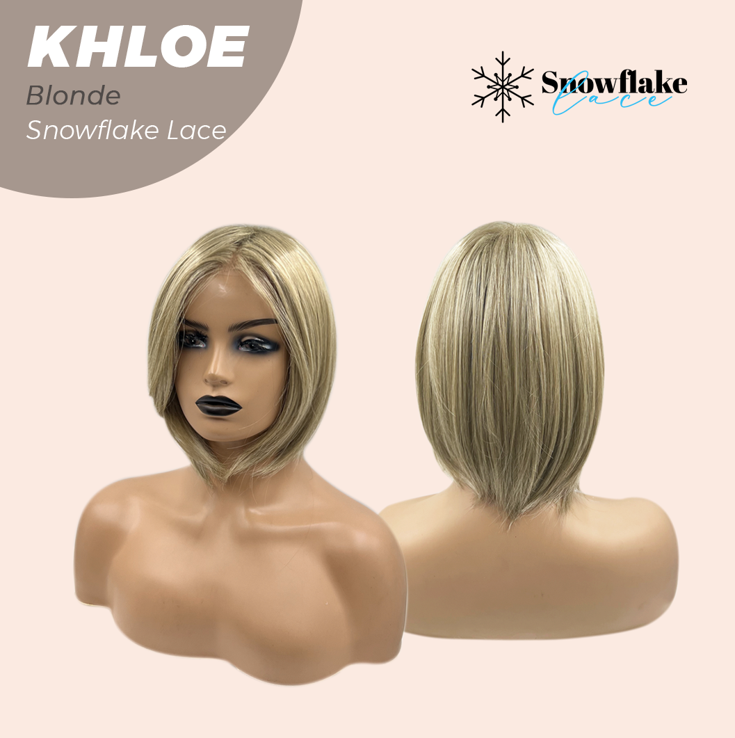 JBEXTENSION 12 Inches Bob Cut Blonde Pre-Cut Snowflake Lace Frontlace Glueless Wig KHLOE BLONDE【PERMATEASE】【BENDY EAR TABS】- M/L