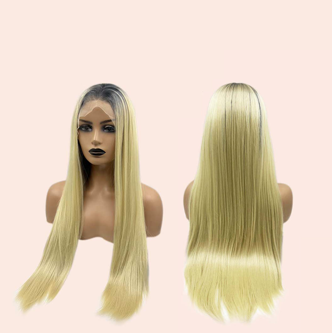 [FINAL SALE] JBEXTENSION 30 Inches Blonde With Dark Root Extra Long Straight Lace Front Wig.Pre Plucked 6*14 HD Transparent Lace Frontal Glueless Wig GLORIA
