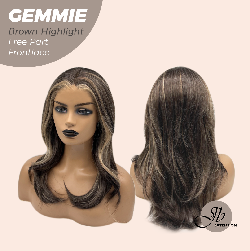 [FINAL SALE] JBEXTENSION 20 Inches Brown Highlight Pre-Cut Free Part Frontlace Glueless Wig GEMMIE BROWN HIGHLIGHT