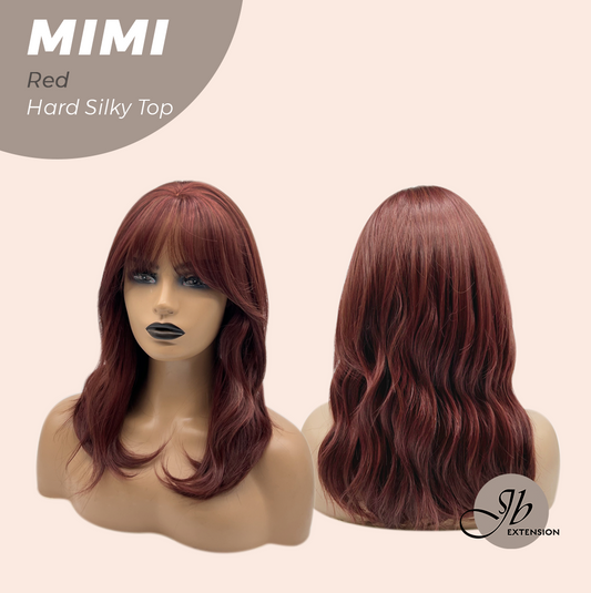 JBEXTENSION 16 Inches Scalpiana 3.5X4 Hard Silky Top Natural Scalp Effect Red Body Wave Wig with Bangs Wig MIMI SILK TOP - RED