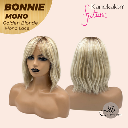 JBEXTENSION BONNIE MONO Full Monofilament Handmade Full Lace Full Hand Tied Wig 12 Inches Golden Blonde With Dark Root Mono Lace Handmade Futura Fiber Glueless Wig BONNIE MONO GOLDEN BLONDE【BENDY EAR TABS】