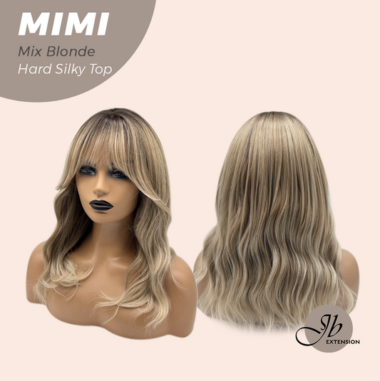 JBEXTENSION 16 Inches Scalpiana 3.5X4 Hard Silky Top Natural Scalp Effect Mix Blonde Body Wave Wig with Bangs Wig MIMI SILK TOP - MIX BLONDE
