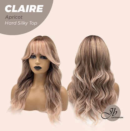 JBEXTENSION 22 Inches Scalpiana Apricot 3.5X4 Hard Silky Top Natural Scalp Effect Women Wig with Bangs CLAIRE SILKY TOP - APRICOT