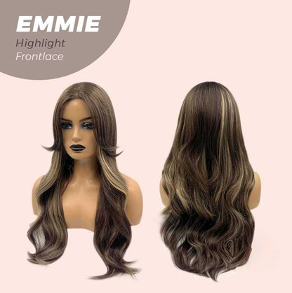 Nichole's Selection - 26 Inches Curly Women Brown With Highlight Wig Pre-Cut Frontlace Glueless Wig EMMIE HIGHLIGHT
