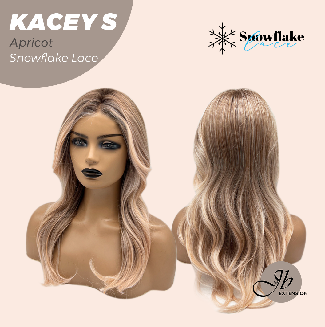 JBEXTENSION 20 Inches Apricot Pre-Cut Snowflake Lace Frontlace Glueless Wig KACEY S APRICOT【PERMATEASE】【BENDY EAR TABS】- M/L