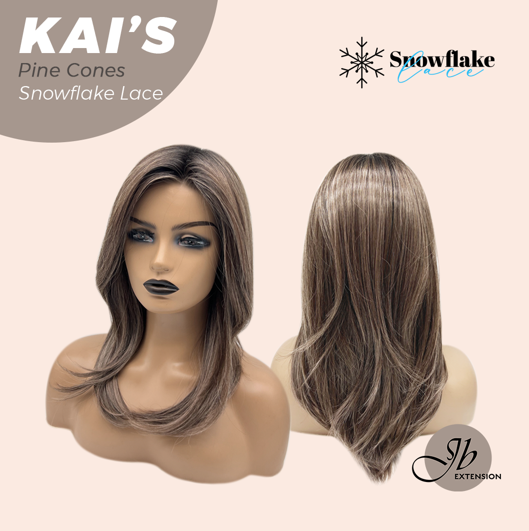 JBEXTENSION 18 Inches Pine Cones Pre-Cut Snowflake Lace Frontlace Glueless Wig KAI'S PINE CONES【PERMATEASE】【BENDY EAR TABS】- M/L