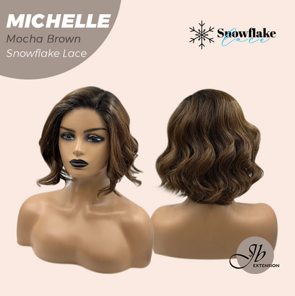 JBEXTENSION 10 Inches Mocha Brown Pre-Cut Side Part Snowflake Lace Frontlace Glueless Wig MICHELLE MOCHA BROWN【BENDY EAR TABS】- M/L