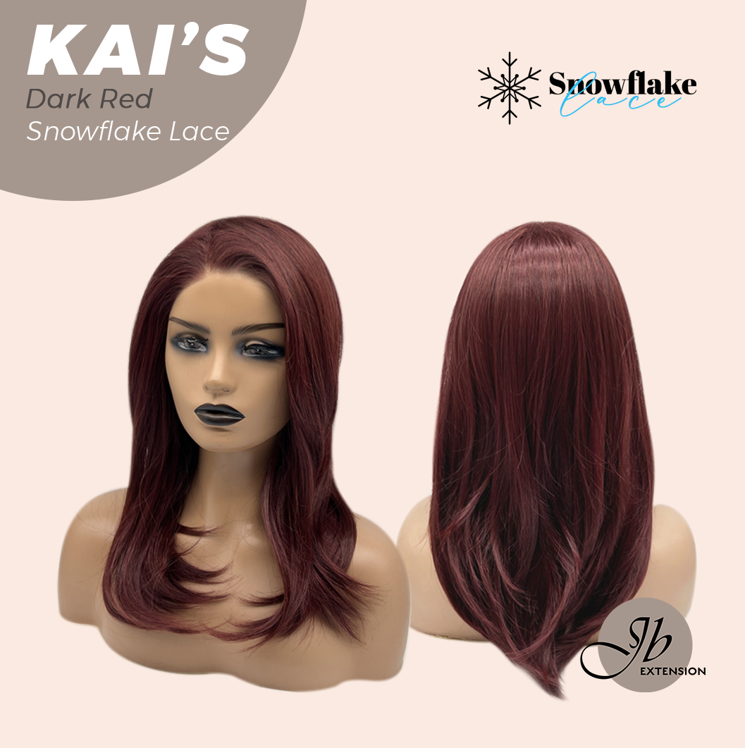 JBEXTENSION 18 Inches Dark Red Pre-Cut Snowflake Lace Frontlace Glueless Wig KAI'S DARK RED【PERMATEASE】【BENDY EAR TABS】- M/L