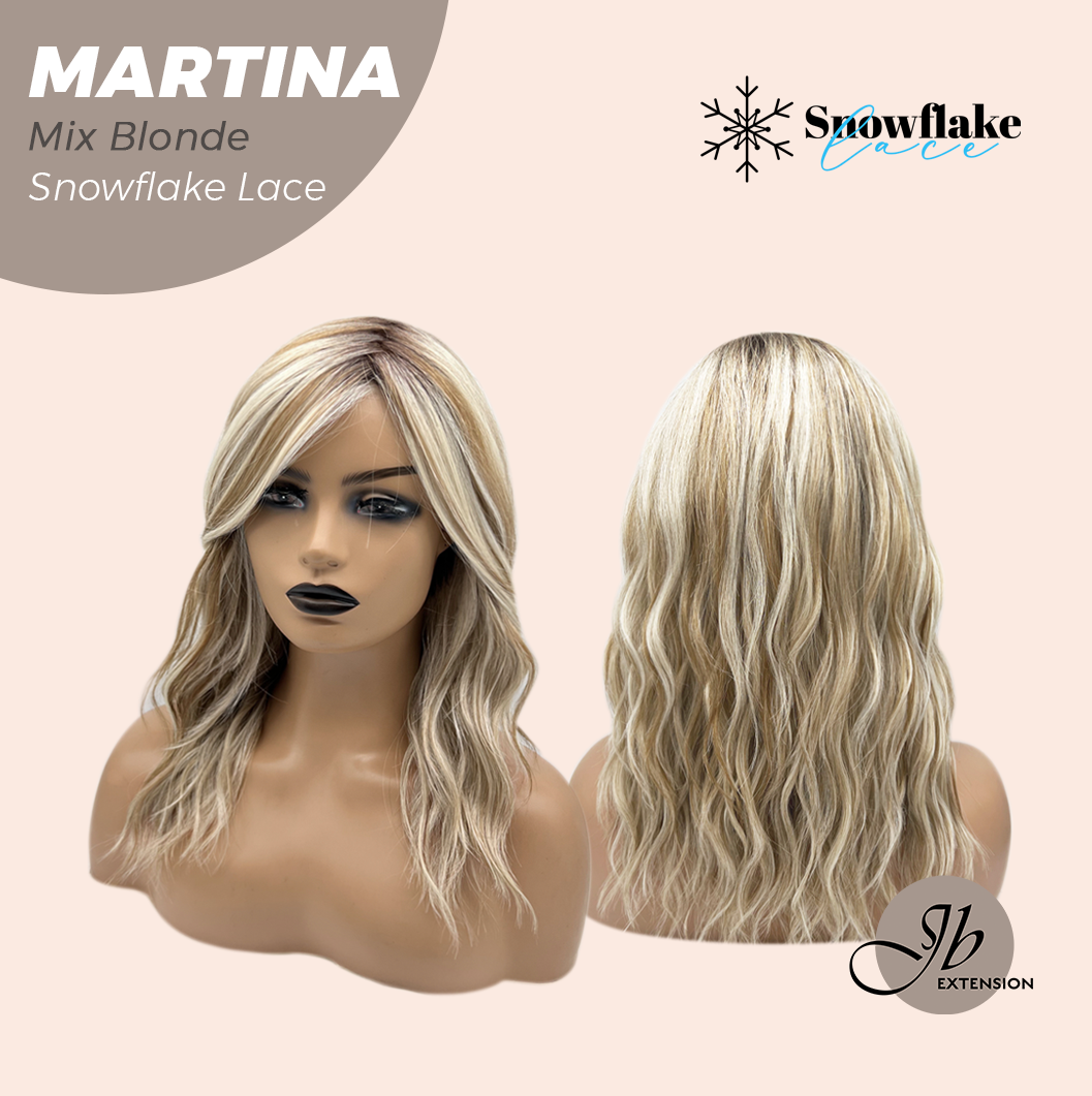 JBEXTENSION 17 Inches Wave Mix Blonde Pre-Cut Side Part Snowflake Lace Frontlace Glueless Wig MARTINA MIX BLONDE【BENDY EAR TABS】