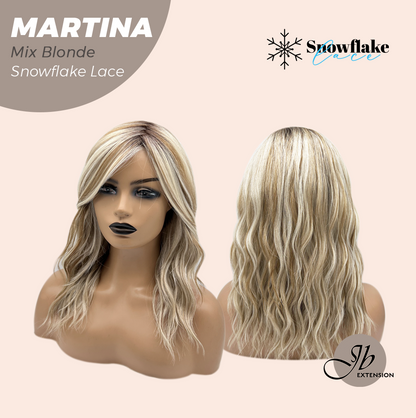 JBEXTENSION 17 Inches Wave Mix Blonde Pre-Cut Side Part Snowflake Lace Frontlace Glueless Wig MARTINA MIX BLONDE【BENDY EAR TABS】