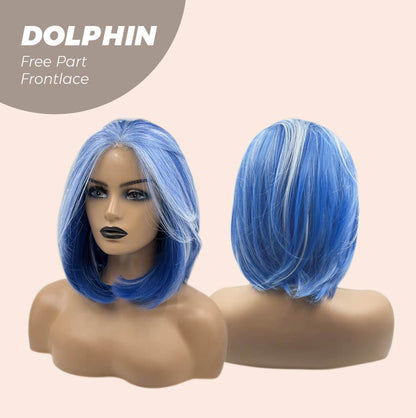 [FINAL SALE] JBEXTENSION 12 Inches Bob Cut Blue With White Highlight Free Part Pre-Cut Frontlace Glueless Wig DOLPHIN