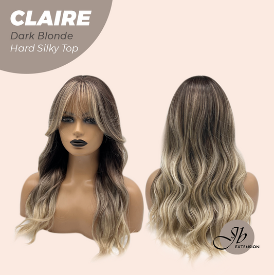 JBEXTENSION 22 Inches Scalpiana Dark Blonde 3.5X4 Hard Silky Top Natural Scalp Effect Women Wig with Bangs CLAIRE SILKY TOP - DARK BLONDE