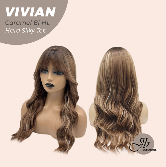 JBEXTENSION 24 Inches Scalpiana Caramel Blonde Highlight Wave 3.5X4 Hard Silky Top Natural Scalp Effect Wig VIVIAN CARAMEL BLONDE HIGHLIGHT