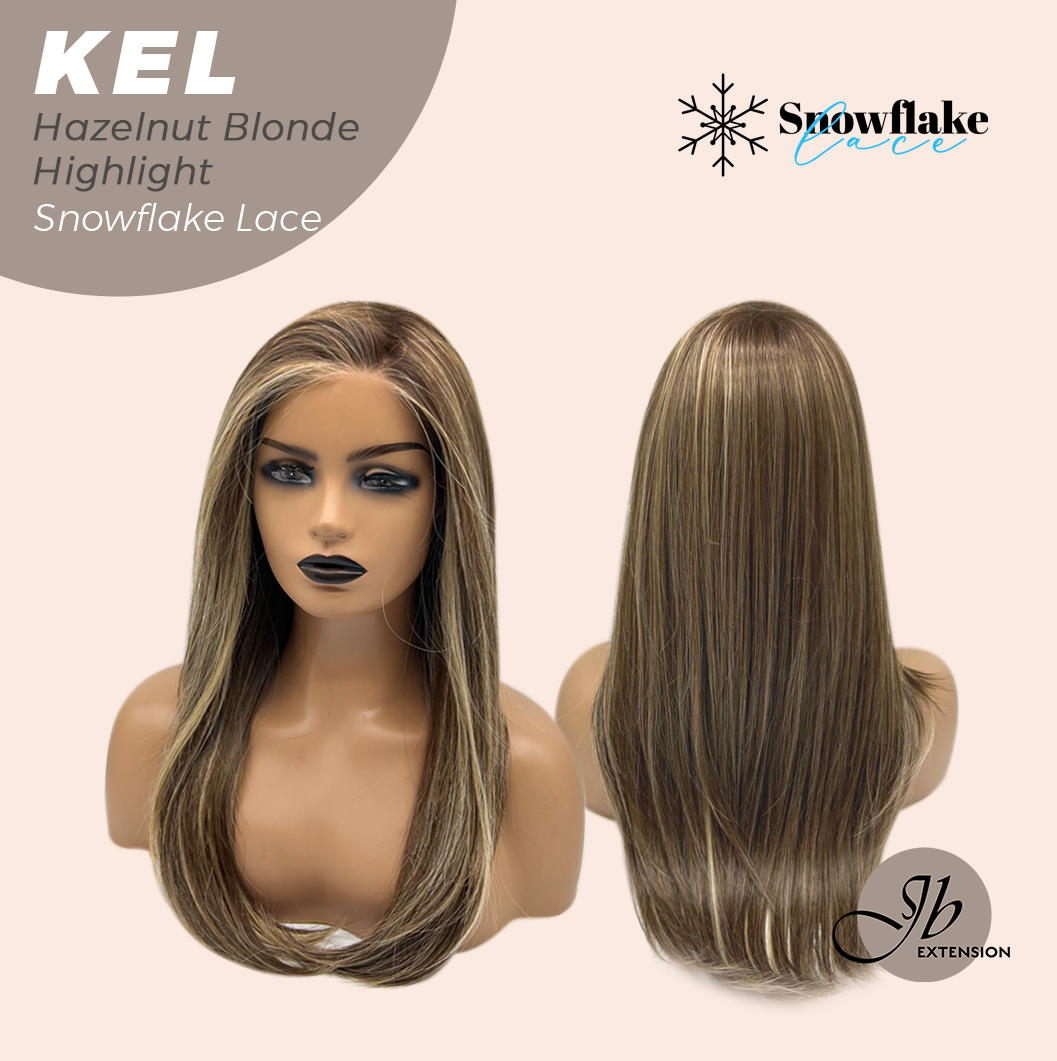 JBEXTENSION 22 Inches Hazelnut Blonde Highlight Pre-Cut Snowflake Lace Frontlace Glueless Wig KEL HAZELNUT【PERMATEASE】【BENDY EAR TABS】- M/L