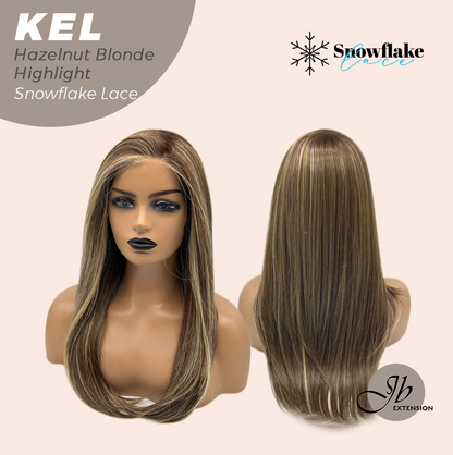 JBEXTENSION 22 Inches Hazelnut Blonde Highlight Pre-Cut Snowflake Lace Frontlace Glueless Wig KEL HAZELNUT【PERMATEASE】【BENDY EAR TABS】- M/L