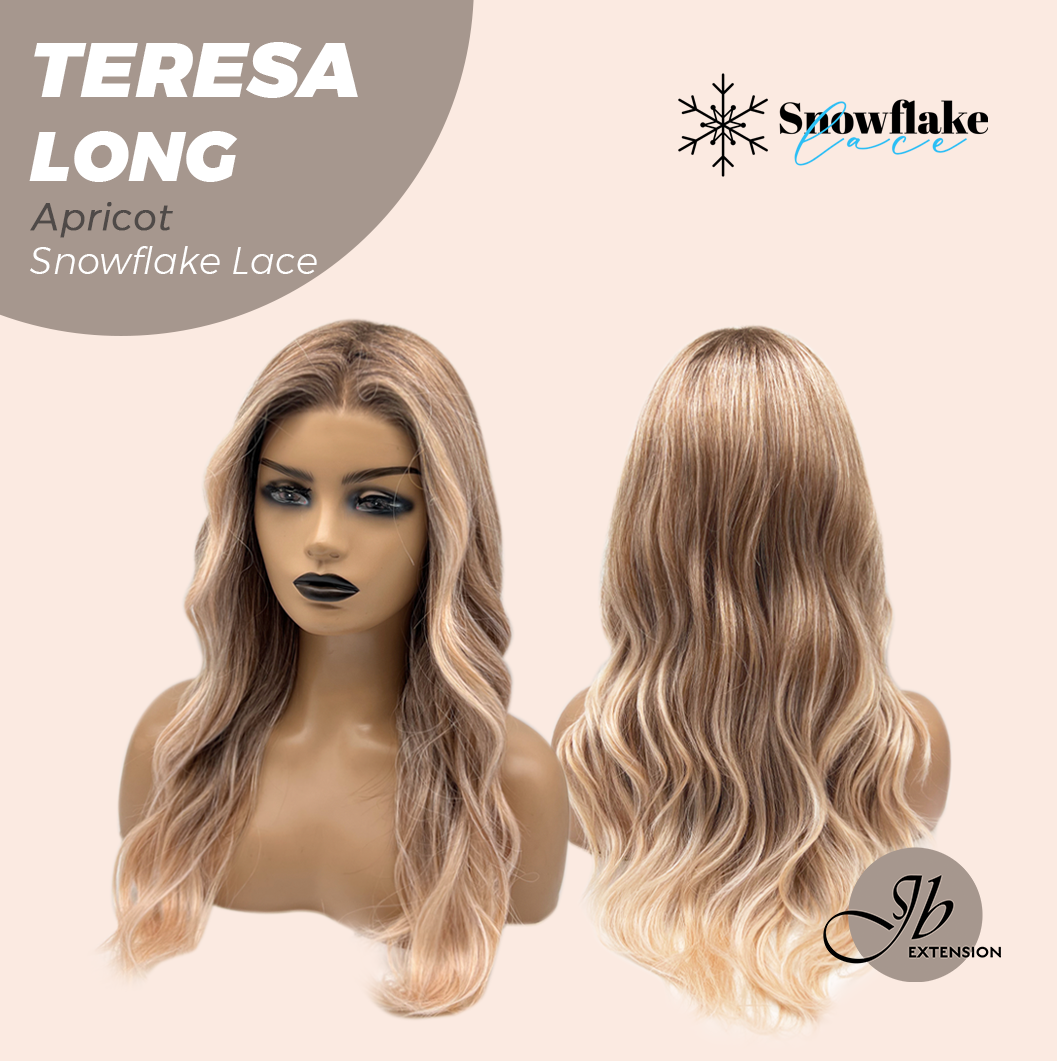 JBEXTENSION 22 Inches Long Apricot Pre-Cut Snowflake Lace Frontlace Glueless Wig TERESA LONG APRICOT【PERMATEASE】【BENDY EAR TABS】- M/L