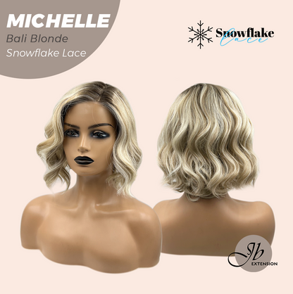 JBEXTENSION 10 Inches Bali Blonde Pre-Cut Side Part Snowflake Lace Frontlace Glueless Wig MICHELLE BALI BLONDE【BENDY EAR TABS】- M/L