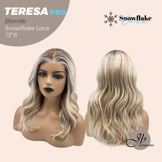 JBEXTENSION 18 Inches Blonde Pre-Cut 13X6 Free Part Snowflake Lace Frontlace Glueless Wig TERESA PRO - BLONDE【BENDY EAR TABS】