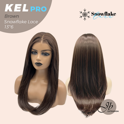 JBEXTENSION 22 Inches Brown Pre-Cut 13X6 Free Part Snowflake Lace Frontlace Glueless Wig KEL PRO - BROWN【BENDY EAR TABS】