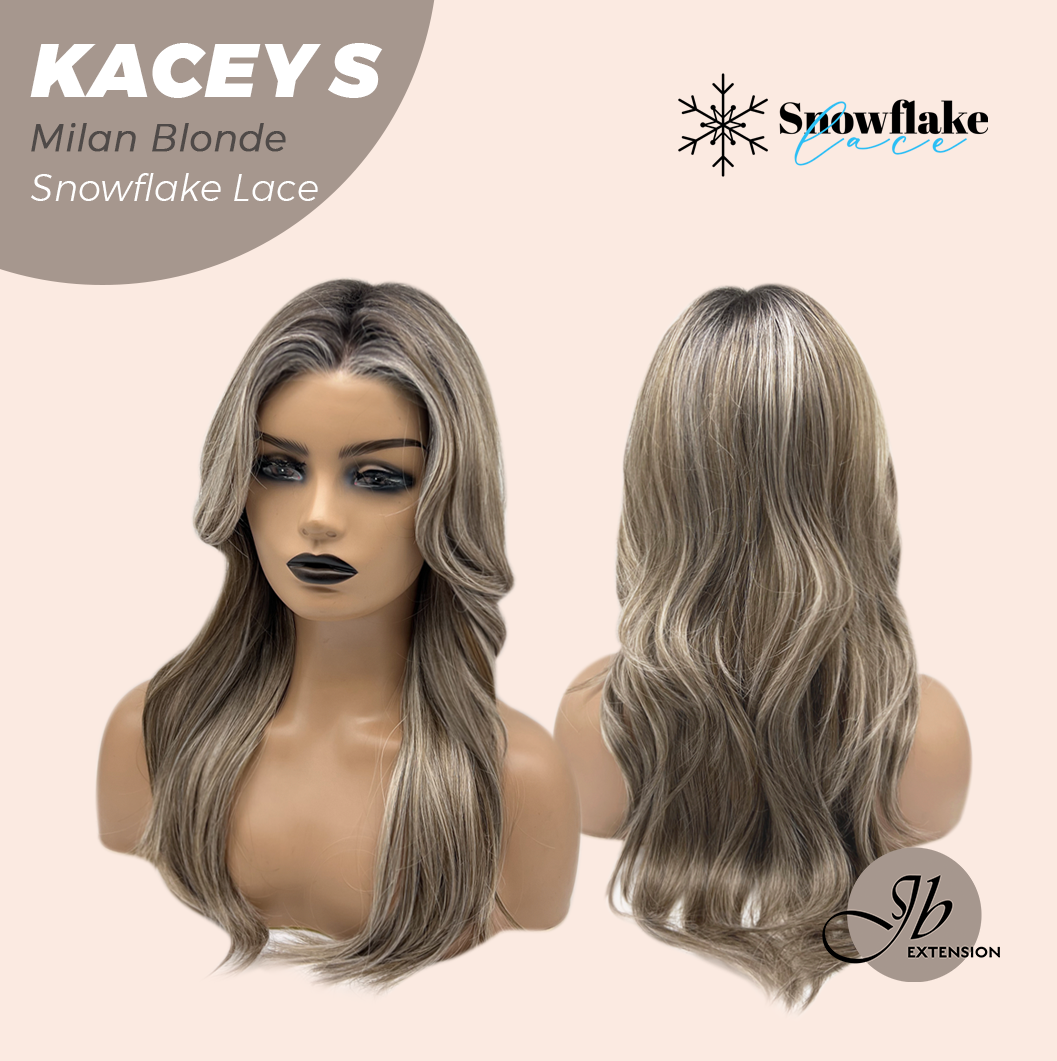JBEXTENSION 20 Inches Milan Blonde Pre-Cut Snowflake Lace Frontlace Glueless Wig KACEY S MILAN BLONDE【PERMATEASE】【BENDY EAR TABS】- M/L