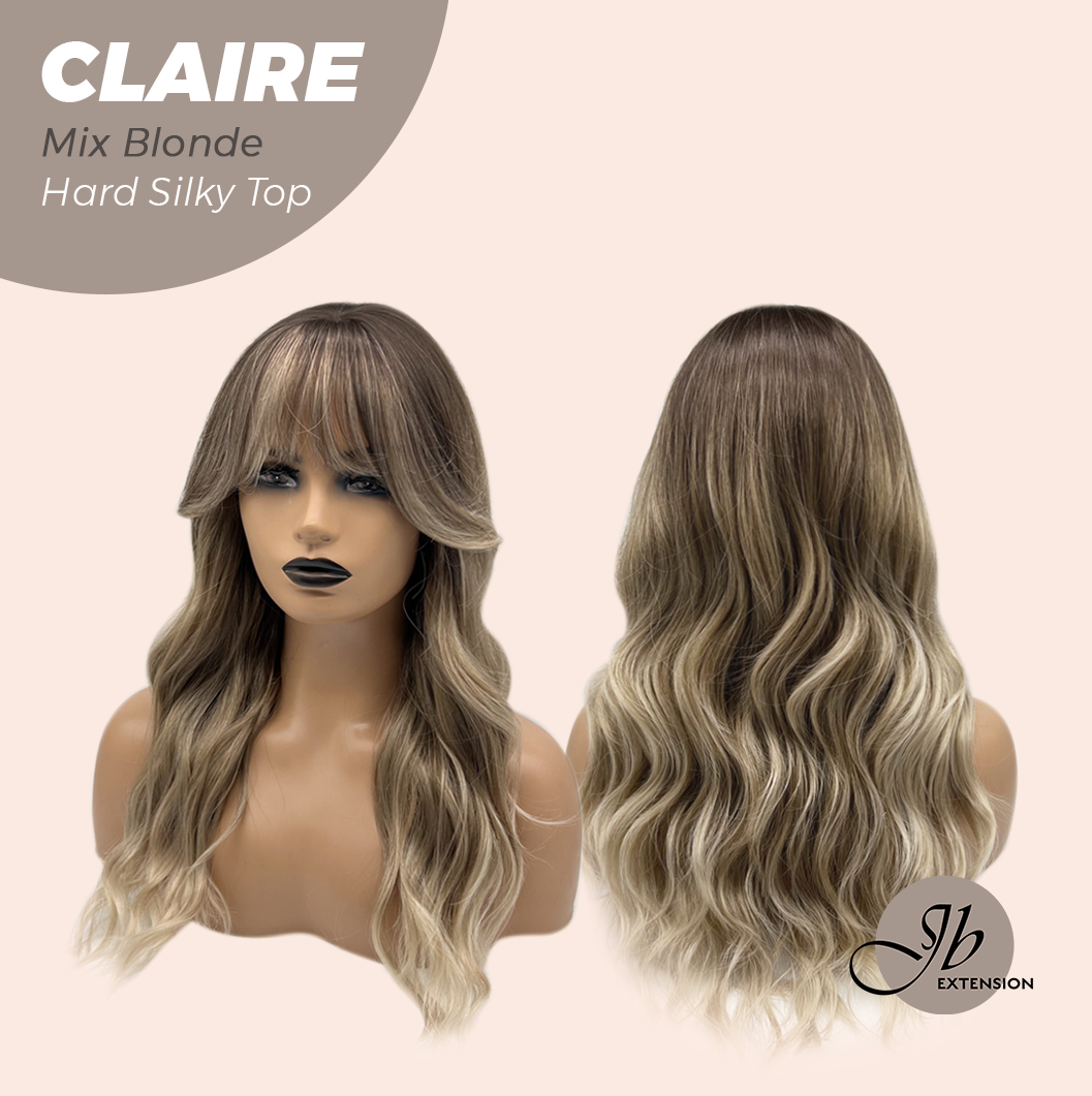 JBEXTENSION 22 Inches Scalpiana Mix Blonde 3.5X4 Hard Silky Top Natural Scalp Effect Women Wig with Bangs CLAIRE SILKY TOP - MIX BLONDE