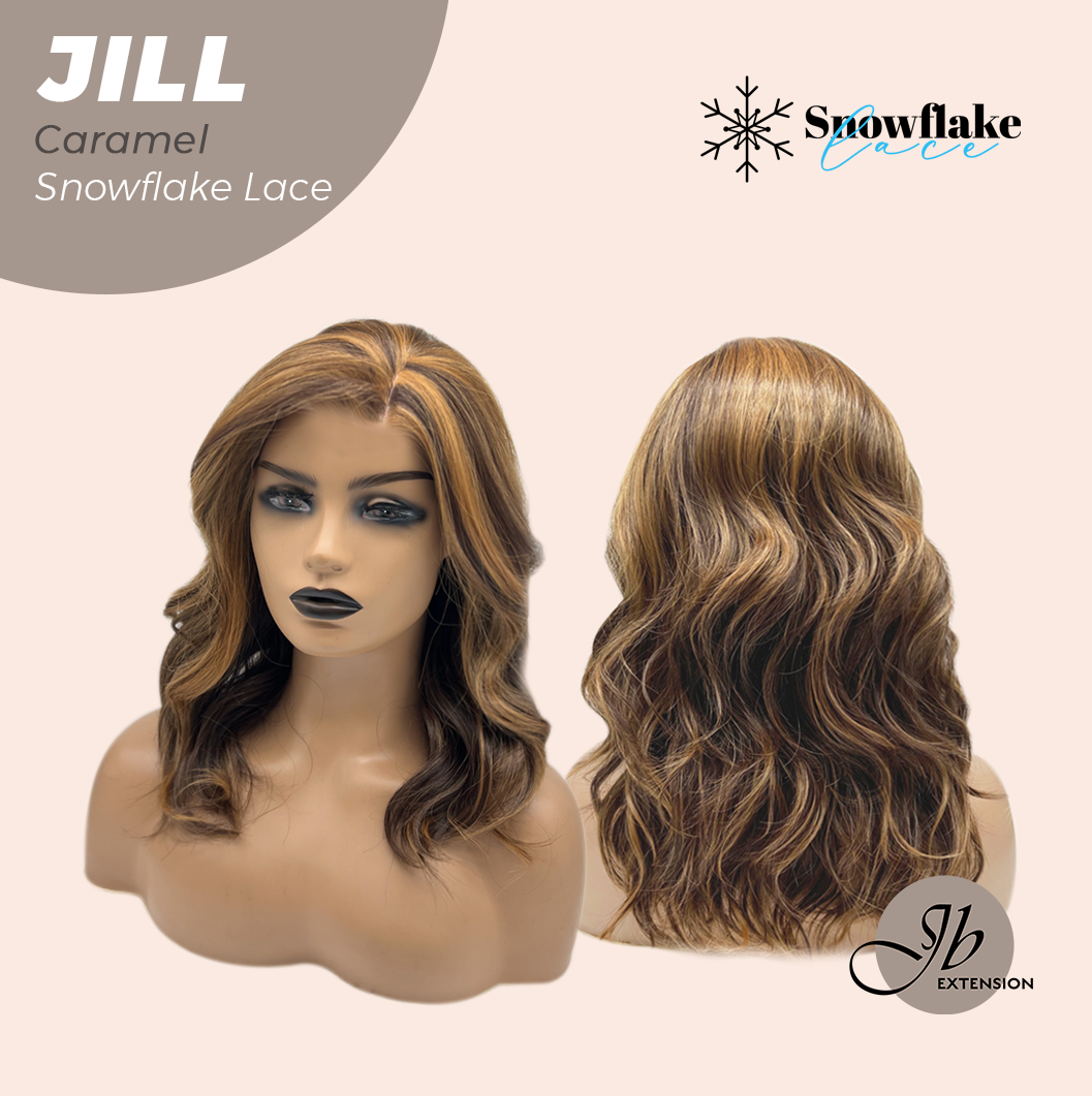 [FINAL SALE] JBEXTENSION 16 Inches Curly Caramel Pre-Cut Side Part Snowflake Lace Frontlace Glueless Wig JILL CARAMEL【BENDY EAR TABS】- M/L