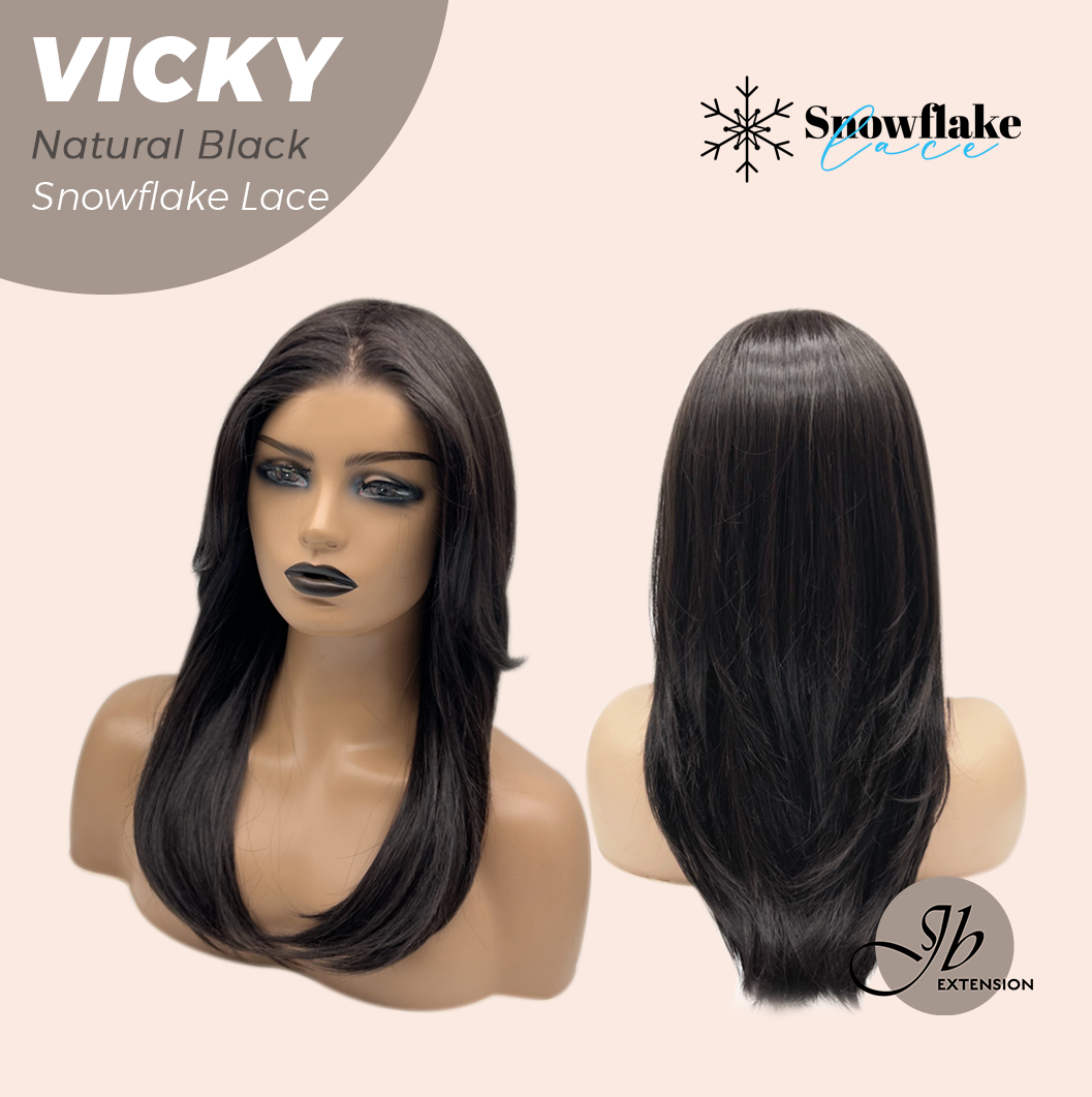 [FINAL SALE] JBEXTENSION 20 Inches Natural Black Pre-Cut Snowflake Lace Frontlace Glueless Wig VICKY NATURAL BLACK【PERMATEASE】【BENDY EAR TABS】- M/L