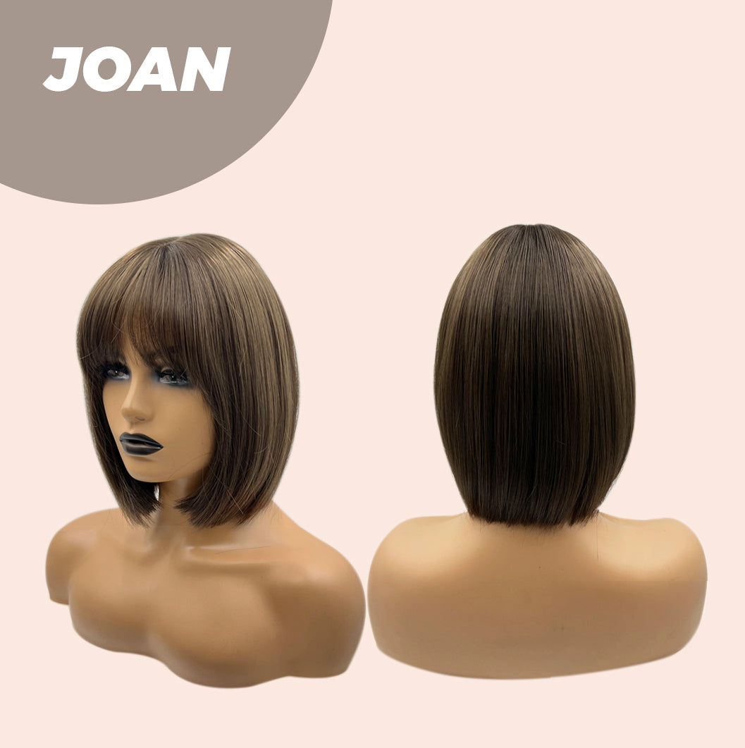 JBEXTENSION 10 Inches Bob Cut Cold Brown Wig With Bangs JOAN