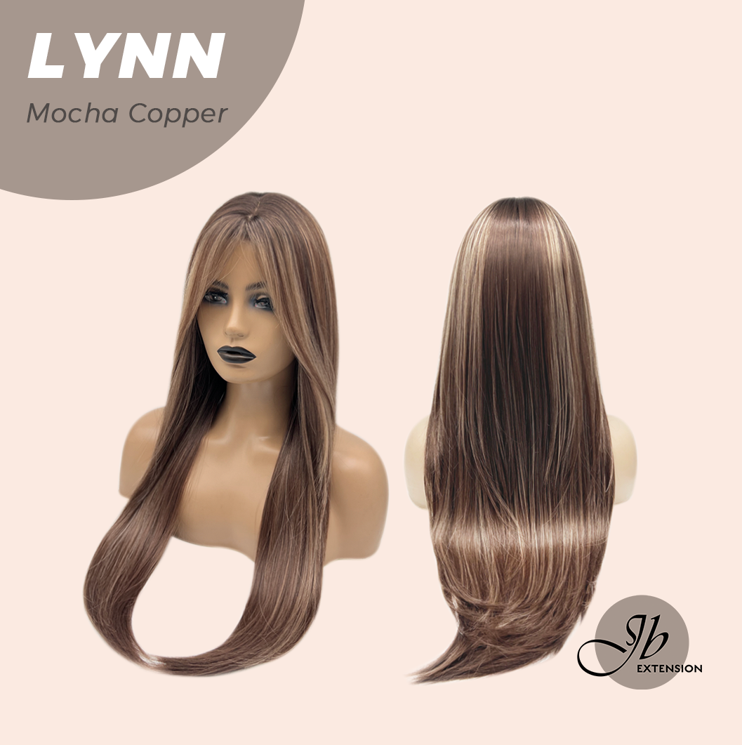 JBEXTENSION 28 Inches Long Straight Mocha Copper Wig with Bangs LYNN MOCHA COPPER