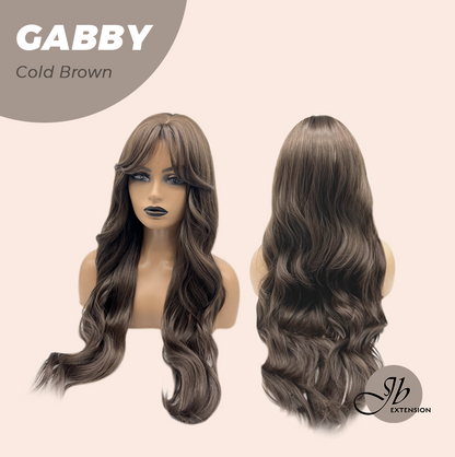 JBEXTENSION 27 Inches Long Curly Cold Brown Wig With Bangs GABBY COLD BROWN