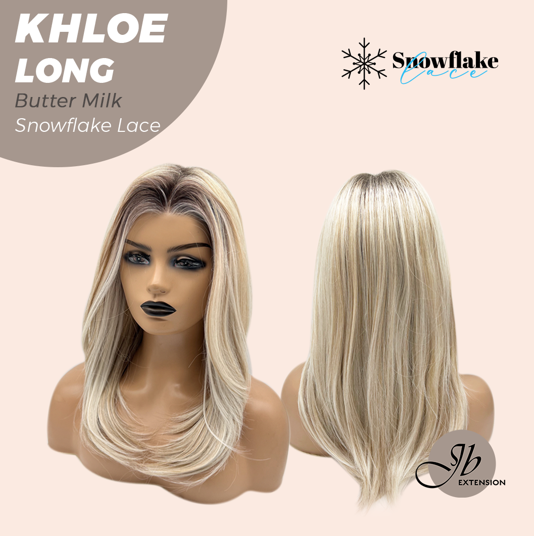 JBEXTENSION 18 Inches Butter Milk Pre-Cut Snowflake Lace Frontlace Glueless Wig KHLOE LONG BUTTER MILK【PERMATEASE】【BENDY EAR TABS】- S/M