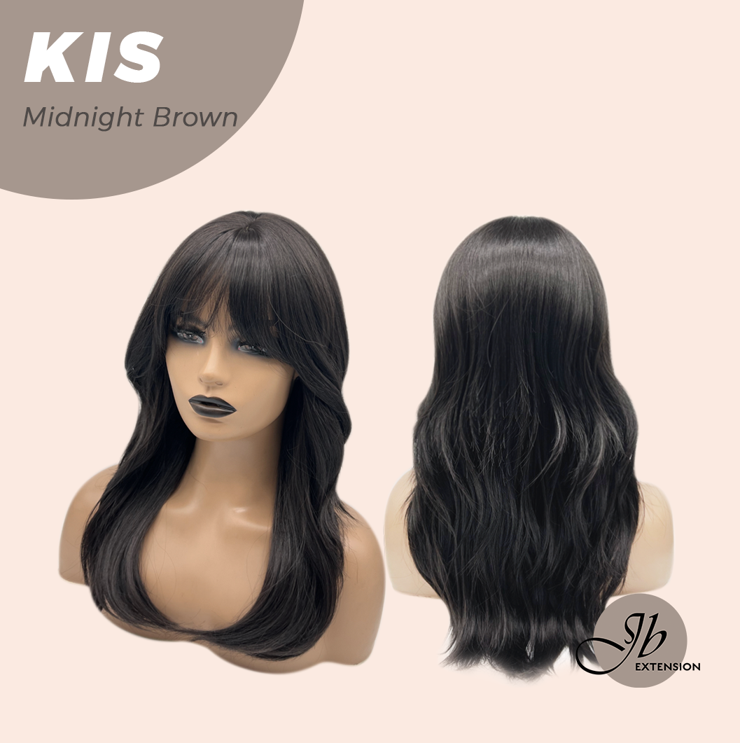 JBEXTENSION 20 Inches Wave Midnight Brown(Black/Brown) Wig with Bangs KIS MIDNIGHT BROWN